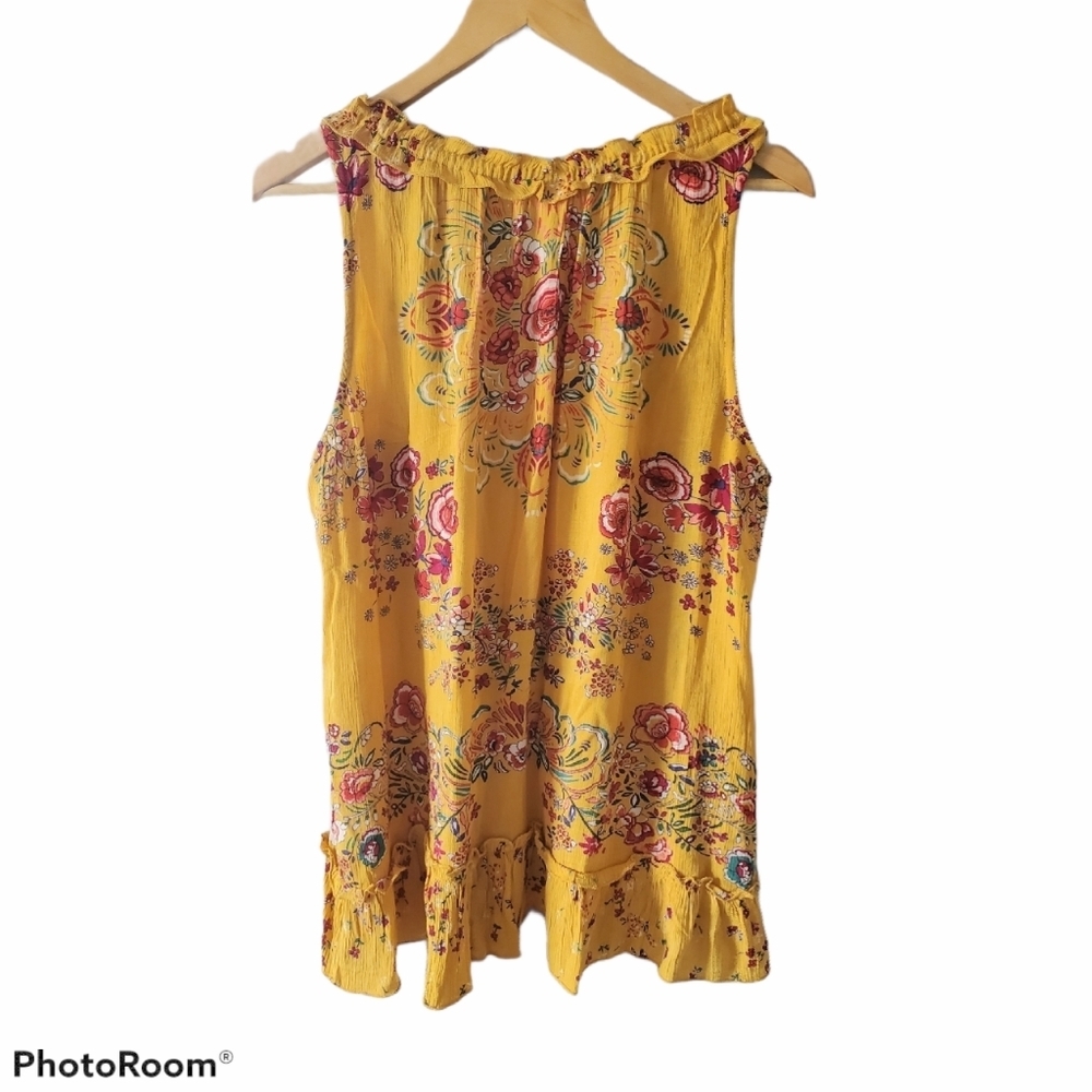 Bila Yellow Floral Ruffled Shell/Tank Size Large - Picture 2 of 7
